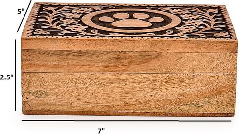 Decorative Urn Acacia Wood Paw Print Pet Cremation Urn for Dog Cat Ashes Pet Keepsake, Burial Urn Wooden Box for Ashes (7" X 5" X 2.5") in Saudi Arabia