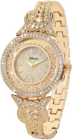 SIBOSUN Lady Women Wrist Watch Quartz Gold Stainless Steel Crystal Dress Fashion Bracelet in Saudi Arabia