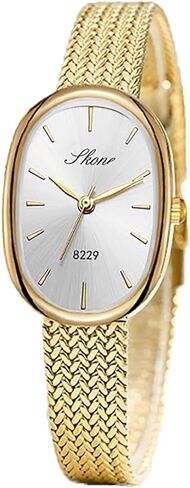 Reginald Women’s Oval Gold Watch Petite Easy Reader Quartz Dress Watch with White Dial Slim Stainless Steel Bracelet Watch Elegant Small Wristwatch for Women in Saudi Arabia