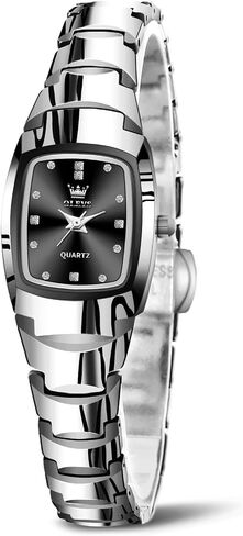 OLEVS Watch for Women Ladies Watches Small Square Face Waterproof Womens Dress Watches Tungsten Steel Analog Quartz Silver Women's Wrist Watch Black Dial in Kuwait
