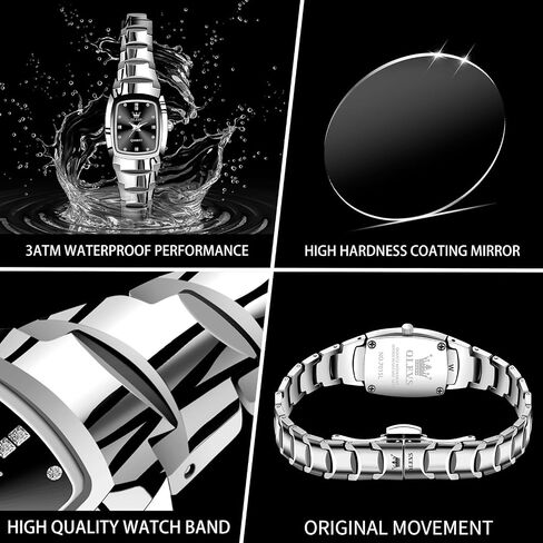 OLEVS Watch for Women Ladies Watches Small Square Face Waterproof Womens Dress Watches Tungsten Steel Analog Quartz Silver Women's Wrist Watch Black Dial in Kuwait