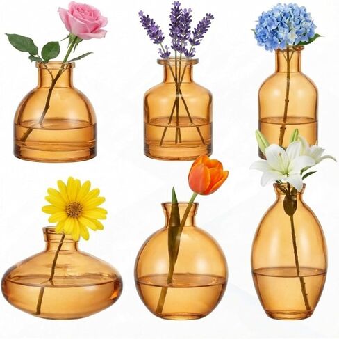 Glass Bud Vases Set of 6, Small Clear Flower Vases for Wedding Centerpiece Vintage Mini Glass Flower Bottles for Floral Arrangement Party Home Office Dining Table Decor in Kuwait