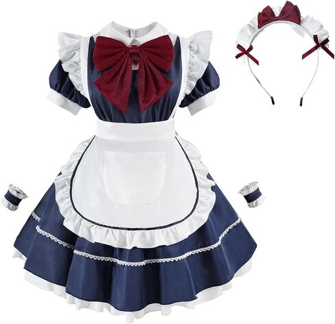 Maid Costume Women Cute Lolita Dress Adult Maid Outfit with Bow & Apron for Anime Cosplay in Kuwait