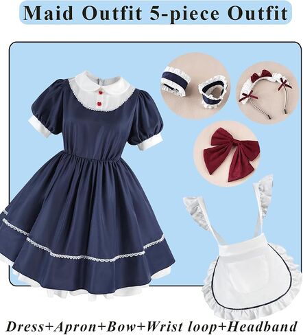 Maid Costume Women Cute Lolita Dress Adult Maid Outfit with Bow & Apron for Anime Cosplay in Kuwait