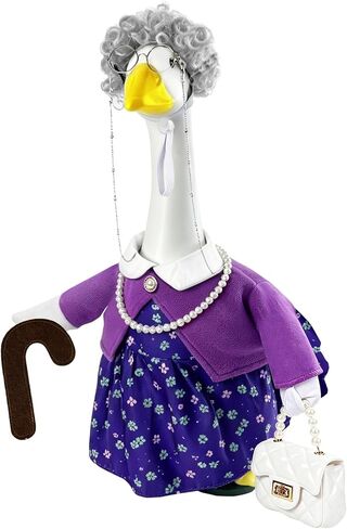 Old Lady Porch Goose Outfits, 100 Days Grandma Goose Clothes with Wig Glasses Pearl Necklace and Bag, Fits 23" Cement Plastic Goose Statue for Outdoor Yard Garden Patio Decor in Saudi Arabia