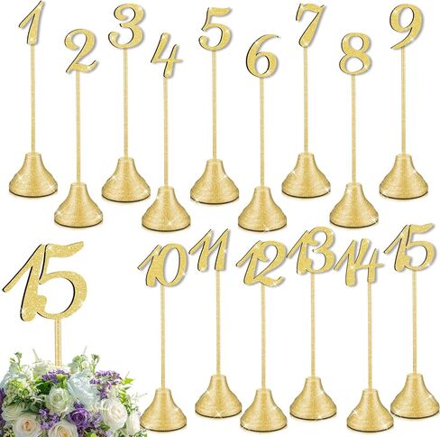 MAITYS 15 PCS أرقام الجدول المعدنية 1-15 رقم الجدول يقف لحفل الزفاف 8 بوصة الحفلات علامة على مقعد مع قاعدة شديدة التحمل للآدانات حفلات حفلات الأحداث (البرونز) (البرونز) in Kuwait