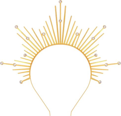 Atoden Halo Headband Mary Gold Halo Crown Greek Goddess Headpiece Sunburst Spiked Sun Headpiece Metal Renaissance Head Band Halloween Hair Accessories for Cosplay Costume Party Favors in Saudi Arabia