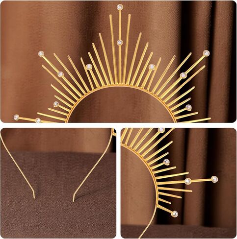 Atoden Halo Headband Mary Gold Halo Crown Greek Goddess Headpiece Sunburst Spiked Sun Headpiece Metal Renaissance Head Band Halloween Hair Accessories for Cosplay Costume Party Favors in Saudi Arabia