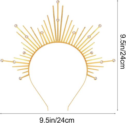 Atoden Halo Headband Mary Gold Halo Crown Greek Goddess Headpiece Sunburst Spiked Sun Headpiece Metal Renaissance Head Band Halloween Hair Accessories for Cosplay Costume Party Favors in Saudi Arabia