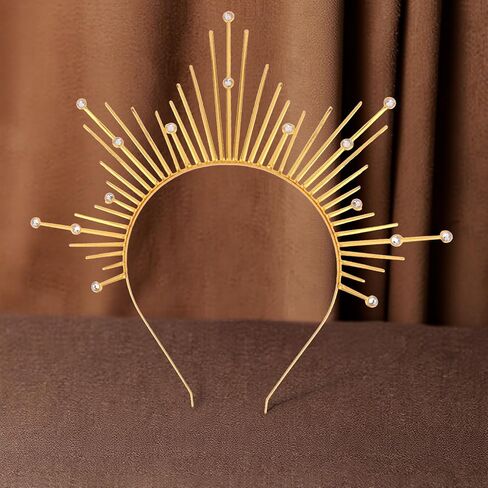 Atoden Halo Headband Mary Gold Halo Crown Greek Goddess Headpiece Sunburst Spiked Sun Headpiece Metal Renaissance Head Band Halloween Hair Accessories for Cosplay Costume Party Favors in Saudi Arabia