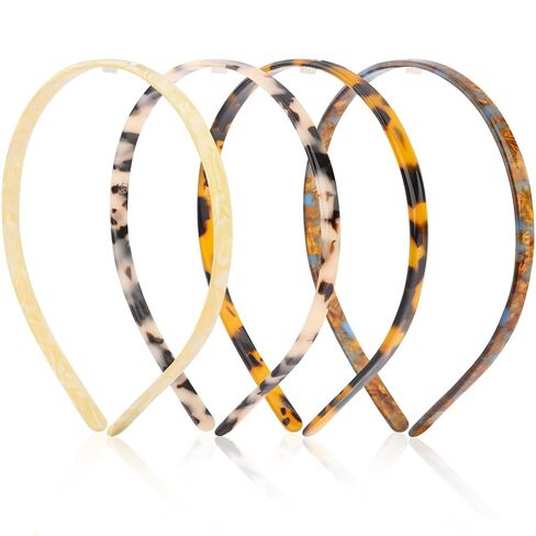 4-Pack Tortoise Shell Headbands for Women, Thin Acetate Resin Hair Bands with Non-Slip Teeth, Leopard Fashion Hair Accessories for Women & Girls in Saudi Arabia