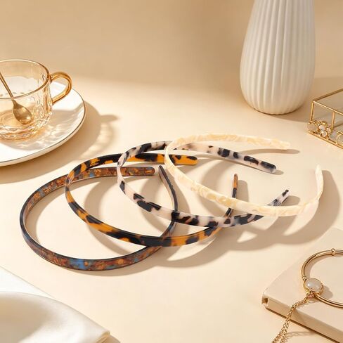 4-Pack Tortoise Shell Headbands for Women, Thin Acetate Resin Hair Bands with Non-Slip Teeth, Leopard Fashion Hair Accessories for Women & Girls in Saudi Arabia