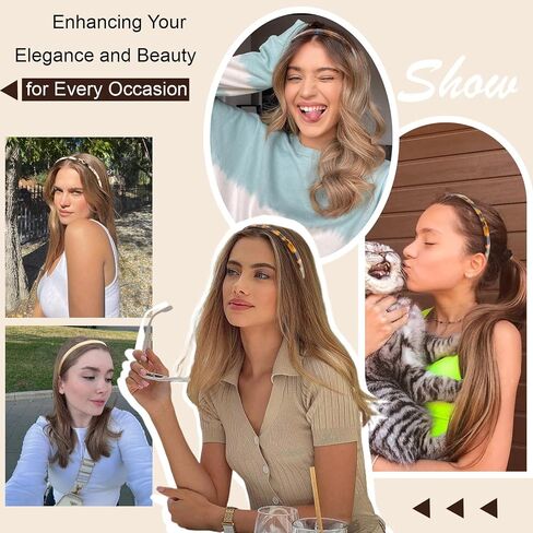 4-Pack Tortoise Shell Headbands for Women, Thin Acetate Resin Hair Bands with Non-Slip Teeth, Leopard Fashion Hair Accessories for Women & Girls in Saudi Arabia