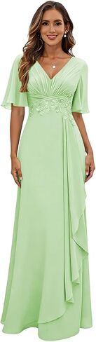 Chiffon Mother of The Bride Dress for Women Lace Applique Formal Evening Dress with Sleeves ZU088 in Saudi Arabia
