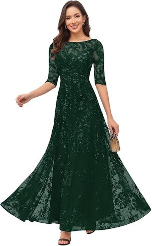 Tulle Mother of the Bride Dresses with Sleeve for Women Lace Applique A-line Long Pleated Formal Gowns in Kuwait