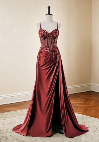 Sparkly Beaded Prom Dresses with Slit 2026 Satin Mermaid Formal Dress for Women in Kuwait