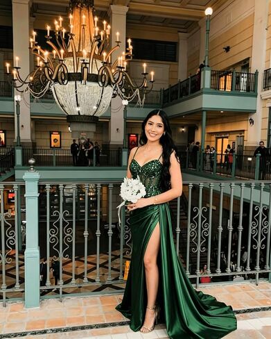 Sparkly Beaded Prom Dresses with Slit 2026 Satin Mermaid Formal Dress for Women in Kuwait
