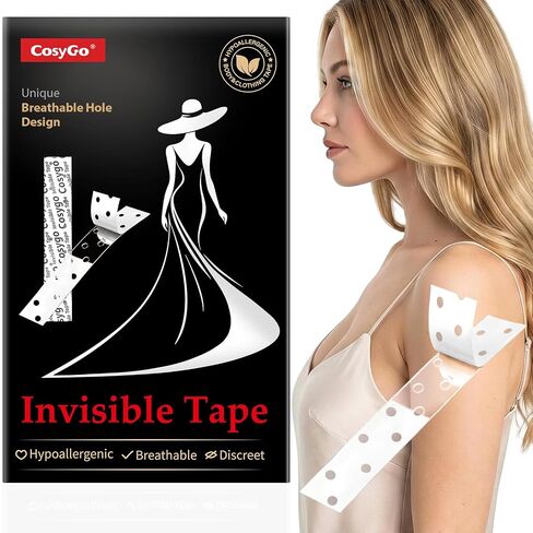 Dress Tape Fabric to Skin, Clear Fashion Tape for Women Double Sided, Fits Wedding Clothes Closet Malfunctions, Unique Breathable Hole Design, Skin-Friendly and Non-irritating, 50 Strips in Saudi Arabia
