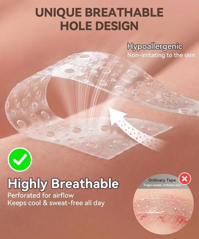Dress Tape Fabric to Skin, Clear Fashion Tape for Women Double Sided, Fits Wedding Clothes Closet Malfunctions, Unique Breathable Hole Design, Skin-Friendly and Non-irritating, 50 Strips in Saudi Arabia