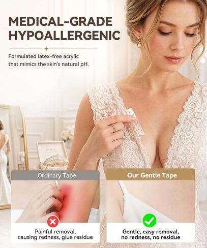 Dress Tape Fabric to Skin, Clear Fashion Tape for Women Double Sided, Fits Wedding Clothes Closet Malfunctions, Unique Breathable Hole Design, Skin-Friendly and Non-irritating, 50 Strips in Saudi Arabia