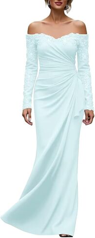 Mother of the Bride Dress for Wedding 2026 Off Shoulder Ruched Chiffon Appliques Formal Dress in Kuwait