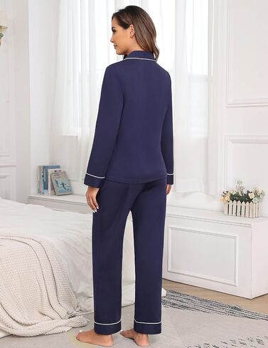 Veseacky Womens Pajamas Sets Lounge Sets for Women with Pockets for Home and Pajama Parties Suitable for all Seasons Navy Blue in Saudi Arabia