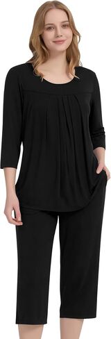 NACHILA Pajamas for Women-Viscose Made from Bamboo, 3/4 Sleeve Capri Pajama Set Soft Sleepwear 2 Piece Pjs in Kuwait