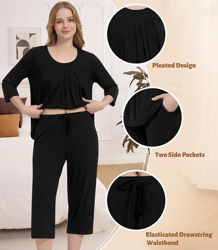 NACHILA Pajamas for Women-Viscose Made from Bamboo, 3/4 Sleeve Capri Pajama Set Soft Sleepwear 2 Piece Pjs in Kuwait