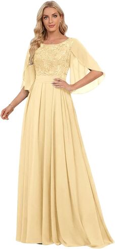 Cap Sleeve Mother of The Bride Dress Long Chiffon Prom Dresses Lace Appliques Formal Evening Gown for Women in Saudi Arabia