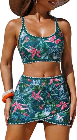 ZAFUL Women Color Block Bikini Set with Wrap Skort Cute Two Piece Swimsuit Bath Suit Summer Beach Swimwear Trendy Outfit (A05 Green, L) in Kuwait