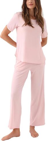 GYS Bamboo Viscose Womens Pajama Sets, Moisture-Wicking Short Sleeve Sleep Set​​ with Pocket, Sleepwear​​ for Nightly Comfort in Kuwait