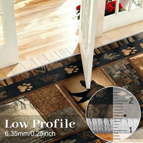 Rustic Cabin Hallway Runner Rug 2x12ft, Southwest Wildlife Runner Rug for Hallway Kitchen, Brown Bear and Trees Country Washable Long Carpet for Indoor Entrance Laundry Office Kitchen Floor Mat in Kuwait