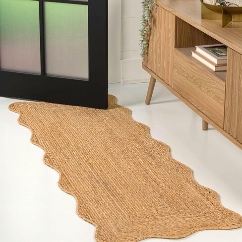 JONATHAN Y Seaside Cottage Scallop Edge Jute Natural Indoor Runner Rug, 2x6, Farmhouse, Rustic, Cottage, Easy-Cleaning for Living Room, Bedroom, Kitchen, Non-Shedding (RNF201A-26) in Kuwait