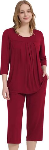 NACHILA Pajamas for Women-Viscose Made from Bamboo, 3/4 Sleeve Capri Pajama Set Soft Sleepwear 2 Piece Pjs in Kuwait