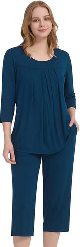NACHILA Pajamas for Women-Viscose Made from Bamboo, 3/4 Sleeve Capri Pajama Set Soft Sleepwear 2 Piece Pjs in Kuwait