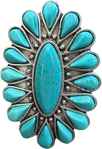 Isac Large Turquoise Cluster Statement Ring – Western Vintage Style, Handmade Look, Adjustable Band in Kuwait