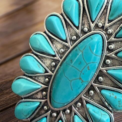 Isac Large Turquoise Cluster Statement Ring – Western Vintage Style, Handmade Look, Adjustable Band in Kuwait
