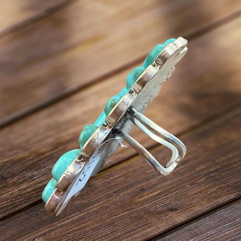Isac Large Turquoise Cluster Statement Ring – Western Vintage Style, Handmade Look, Adjustable Band in Kuwait