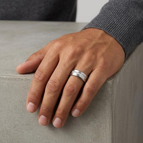 Men's Silver Band Ring with Cubic Zirconia Channel Set - Brushed Finish Silver Plated Wedding Band, Engagement Promise Ring for Him, Masculine Jewelry Statement in Saudi Arabia