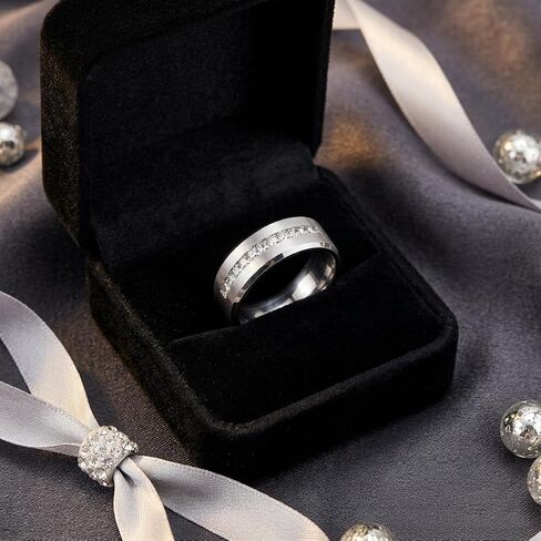 Men's Silver Band Ring with Cubic Zirconia Channel Set - Brushed Finish Silver Plated Wedding Band, Engagement Promise Ring for Him, Masculine Jewelry Statement in Saudi Arabia