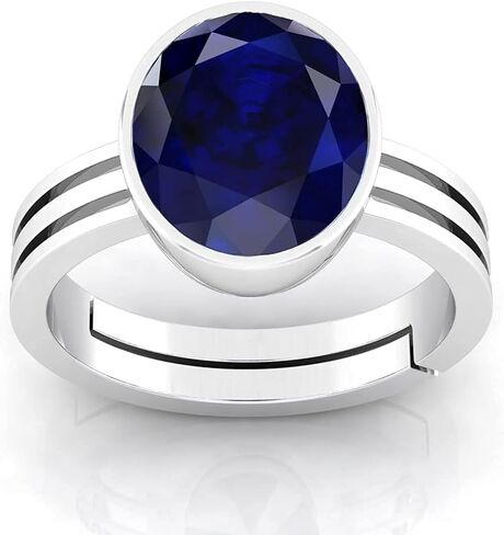 Untreatet Unheated 16.25 Ratti 15.00 Carat AAA+ Grade Natural Blue Sapphire Neelam Silver Plated Adjustable Gemstone Ring for Women Men (Certified by in Saudi Arabia