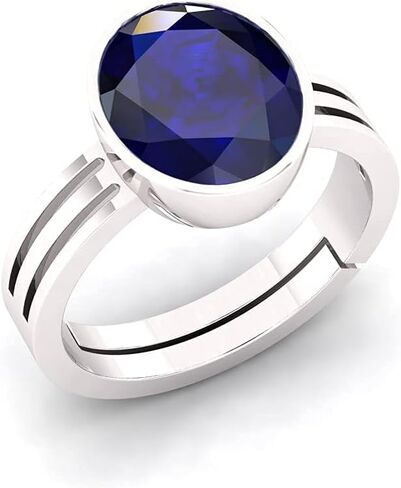 Untreatet Unheated 16.25 Ratti 15.00 Carat AAA+ Grade Natural Blue Sapphire Neelam Silver Plated Adjustable Gemstone Ring for Women Men (Certified by in Saudi Arabia