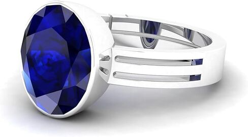 Untreatet Unheated 16.25 Ratti 15.00 Carat AAA+ Grade Natural Blue Sapphire Neelam Silver Plated Adjustable Gemstone Ring for Women Men (Certified by in Saudi Arabia