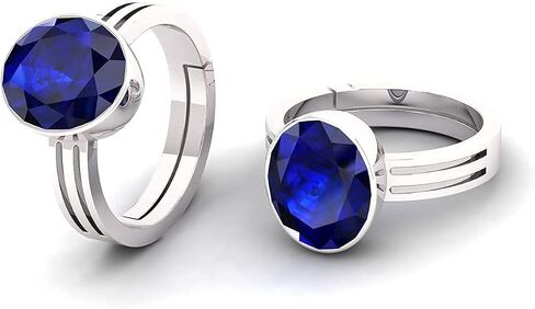 Untreatet Unheated 16.25 Ratti 15.00 Carat AAA+ Grade Natural Blue Sapphire Neelam Silver Plated Adjustable Gemstone Ring for Women Men (Certified by in Saudi Arabia