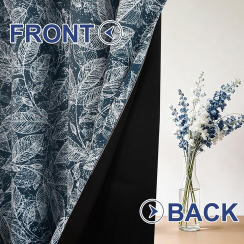 Navy Blue Botanical Leaf Blackout Curtains, Vintage Country Foliage Grommet Curtains, Thermal Insulated Sound Proof Window Drapes for Apartment Living Room Bedroom Home Office, 52" x 63" in Saudi Arabia