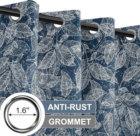 Navy Blue Botanical Leaf Blackout Curtains, Vintage Country Foliage Grommet Curtains, Thermal Insulated Sound Proof Window Drapes for Apartment Living Room Bedroom Home Office, 52" x 63" in Saudi Arabia