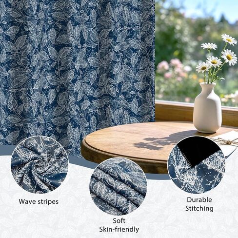 Navy Blue Botanical Leaf Blackout Curtains, Vintage Country Foliage Grommet Curtains, Thermal Insulated Sound Proof Window Drapes for Apartment Living Room Bedroom Home Office, 52" x 63" in Saudi Arabia