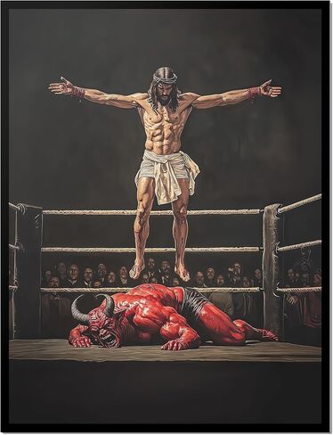 TracyArt Jesus Wall Art, Jesus Knocking Out Satan - Christian Wall Art, Unframed 13" x 17" in Saudi Arabia