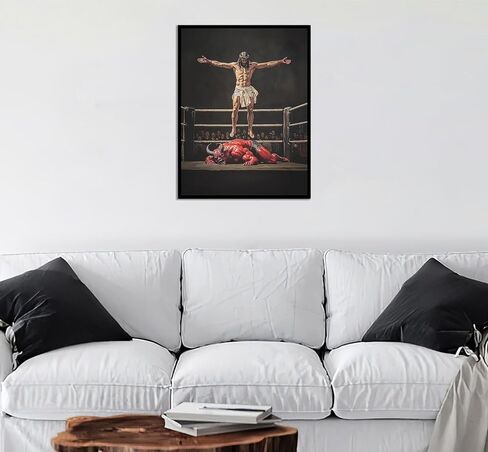 TracyArt Jesus Wall Art, Jesus Knocking Out Satan - Christian Wall Art, Unframed 13" x 17" in Saudi Arabia