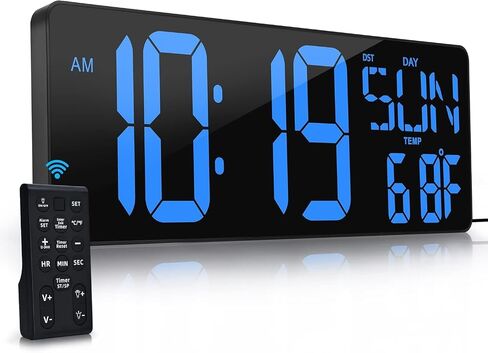 Digital Wall Clock Large Display: 16.5" LED Digital Clock with Remote Control Temperature Date Week Auto DST Adjustable Brightness, Big Wall Clock for Bedreeom Kitchen Living Room Office Gym, Blue in Saudi Arabia